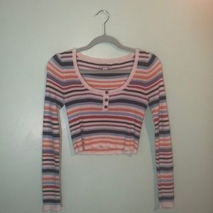American Eagle cropped striped long sleeve sweater